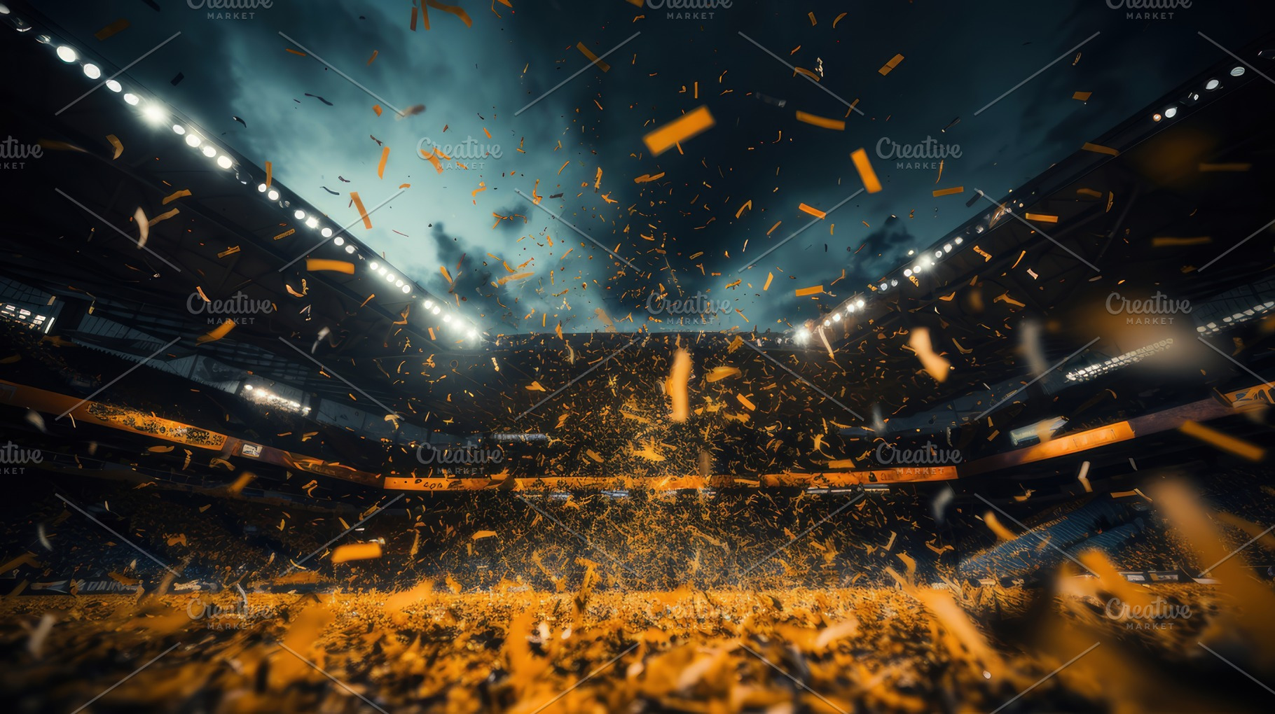 Celebratory Confetti In Evening Soccer Stadium During Championship Event, a Photo by AS photostudio
