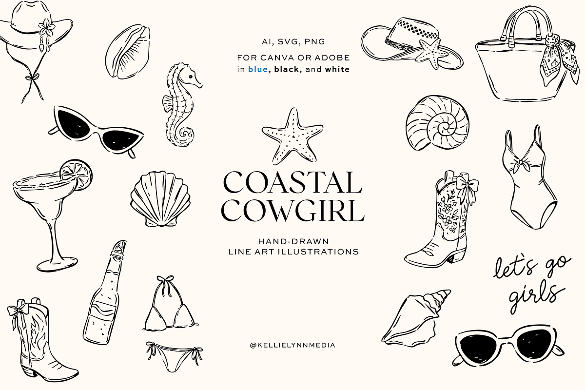 Coastal Cowgirl Illustrations, a Decorative Illustration by Kellie Lynn Media (Photo 1 of 6)