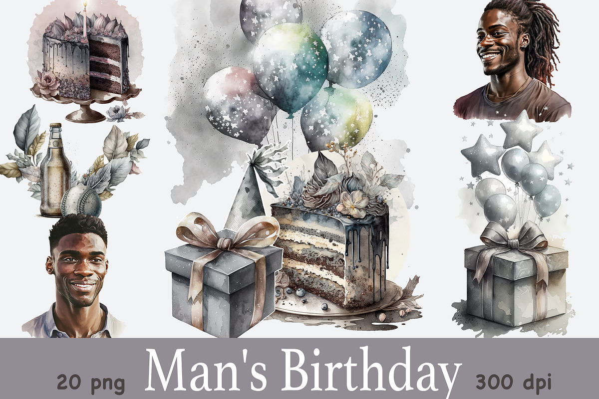 Mans Birthday Clipart Black Man PNG, a Person Illustration by GlamArtZhanna (Photo 1 of 5)
