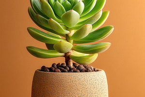 Green Succulent Plant in Terracotta Pot on Warm Minimal Backgrou, a Background Photo by José Manuel Gelpi