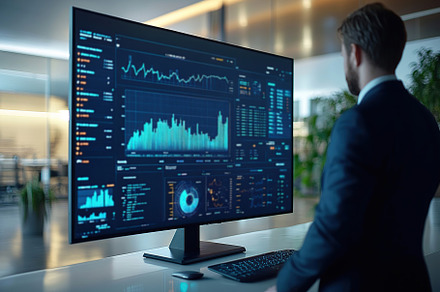Male trader broker analyzing cryptocurrency prices on graphs and, a Technology Photo by AlyaAnd
