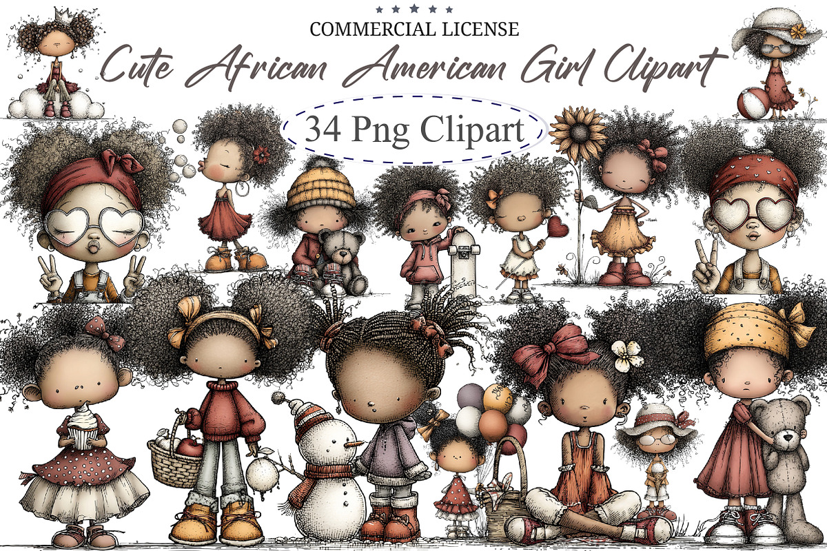 Cute African American Girl Clipart, an Illustration by designcity5 (Photo 1 of 5)