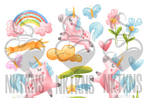 Watercolor Unicorns Clipart