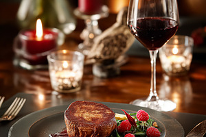 Elegant filet mignon steak dinner with red wine, celebrating romance and fine d, a Food & Drink Photo by Studio ANNA