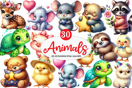 Cute Animals Watercolor Clipart