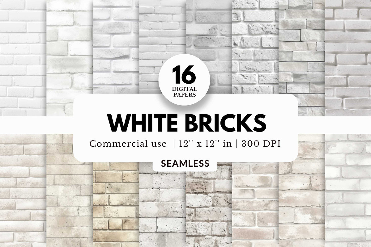 16 White Brick Texture Digital Paper, a Texture Graphic by NorthWindPixels (Photo 1 of 4)