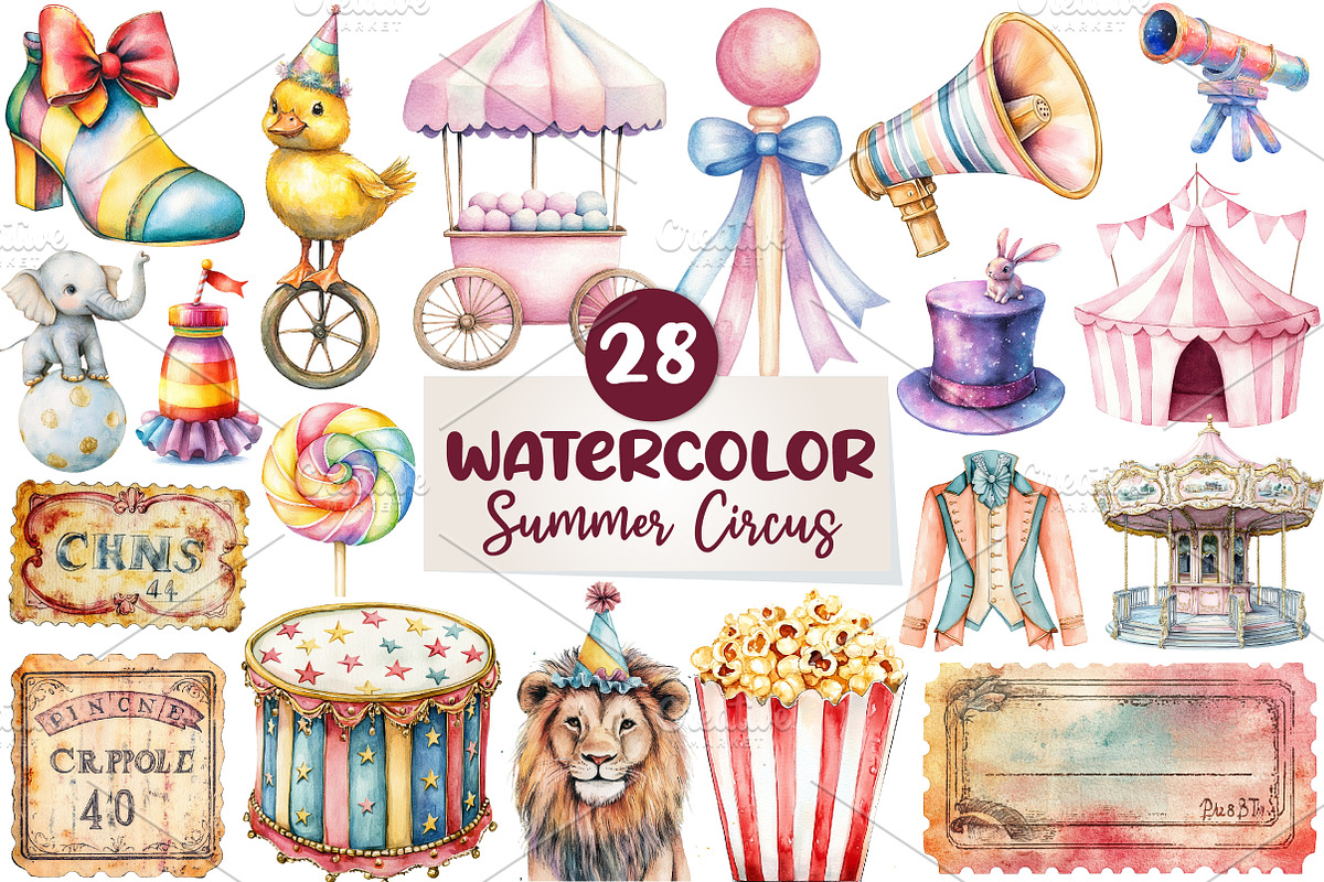 Pastel Summer Circus Clipart, an Illustration by CreationArt (Photo 1 of 5)