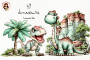 Cute Dinosaur Watercolor Clipart, an Animal Illustration by Nicolle's Colorful Art (Thumbnail 1 of 4)