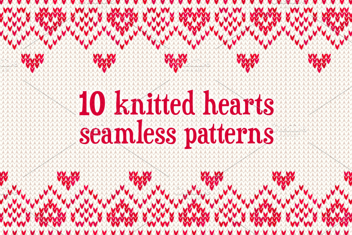 10 knitted hearts seamless patterns