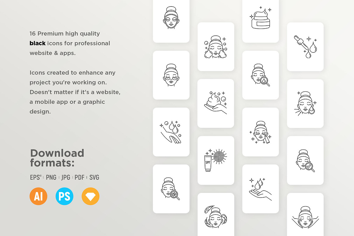 Skin Care | 32 Icons Set Hand Drawn, an Outline Icon by Marina Silence (Photo 12 of 18)
