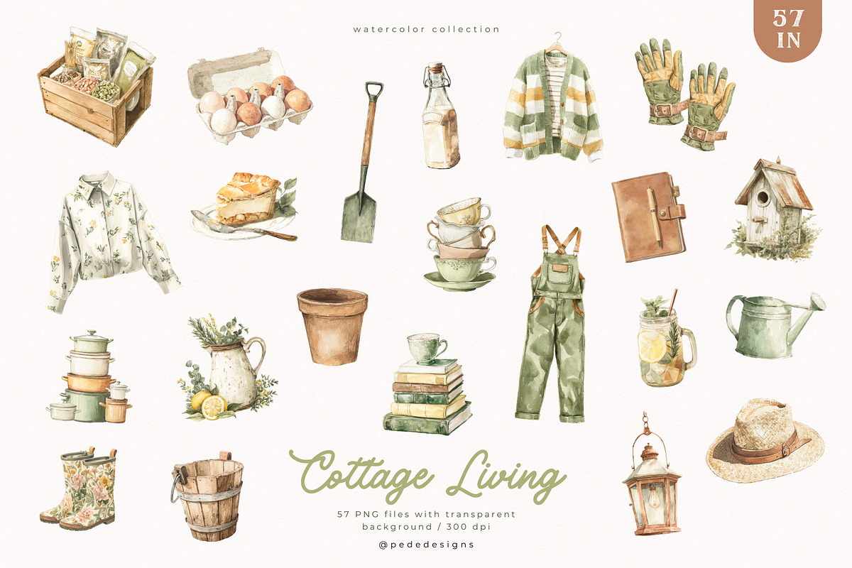 Cottage Living Collection, a Decorative Illustration by PeDe Designs