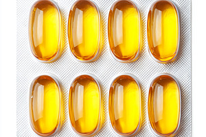 Omega 3 fish oil softgels in blister pack for health and wellnes, a Photo by Studio ANNA