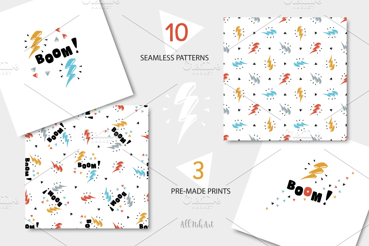 Boom! Thunderbolt Patterns & Prints, a Pattern Graphic by AllNikArt (Photo 1 of 5)