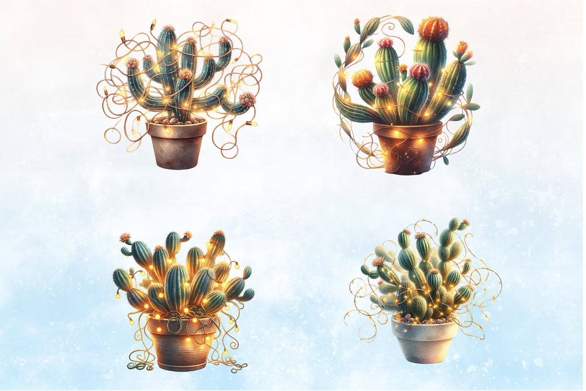 Watercolor Vintage cactus Clipart, a Seasonal Illustration by Rose Art (Photo 3 of 5)