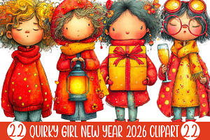 Quirky Girl New Year 2026 Clipart, an Illustration by Designking