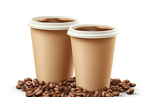Two coffee cups and roasted beans fr, a Food & Drink Photo by Pixeness Studio