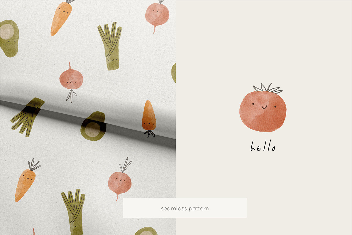 Cute cartoon watercolor vegetables, a Food Illustration by Cute And Wild (Photo 5 of 7)