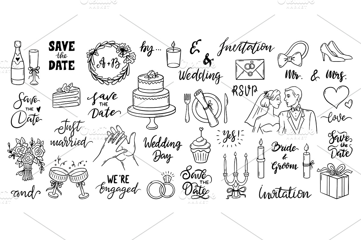 Doodle wedding elements. Marriage, an Illustration by Valerie Bodnar