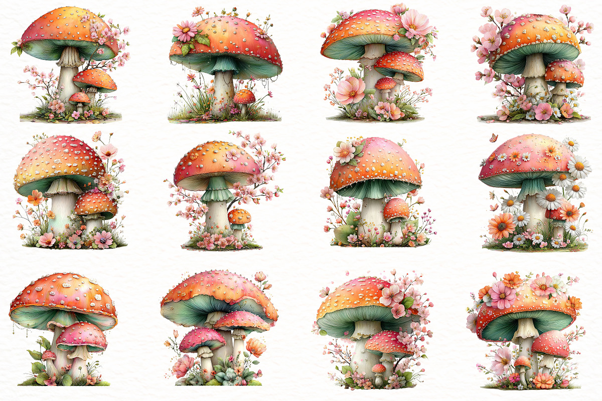 Whimsical spring mushroom Clipart, an Illustration by Designworld (Photo 3 of 7)