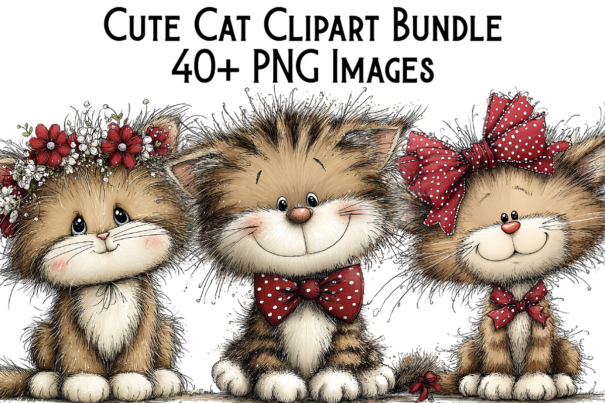 Cute Cat Clipart Bundle, an Illustration by Pixels.Craft (Photo 1 of 6)