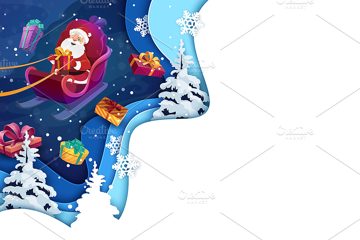 Christmas paper cut poster, a Decorative Illustration by Vector Tradition (Photo 2 of 3)