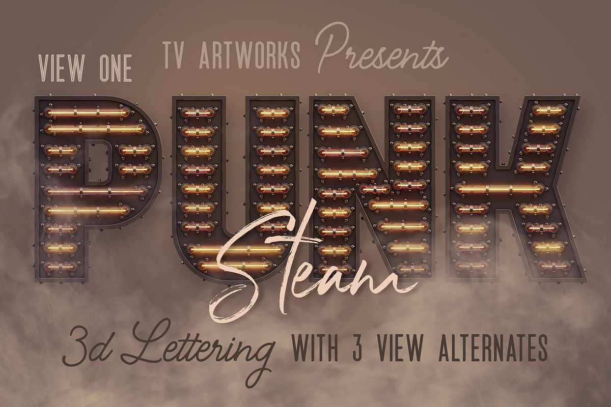 Steampunk Neon 3D Lettering, a Graphic by TVartworks (Photo 1 of 11)