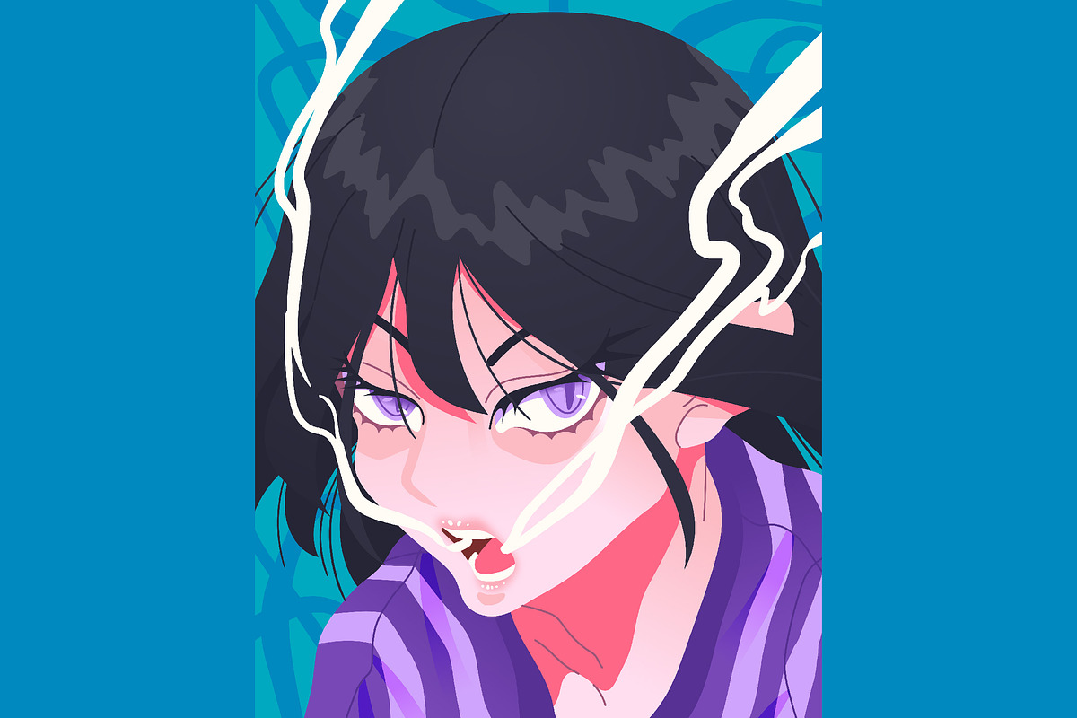 Blue Flat Design Anime Character Ill, an Illustration by graphicook