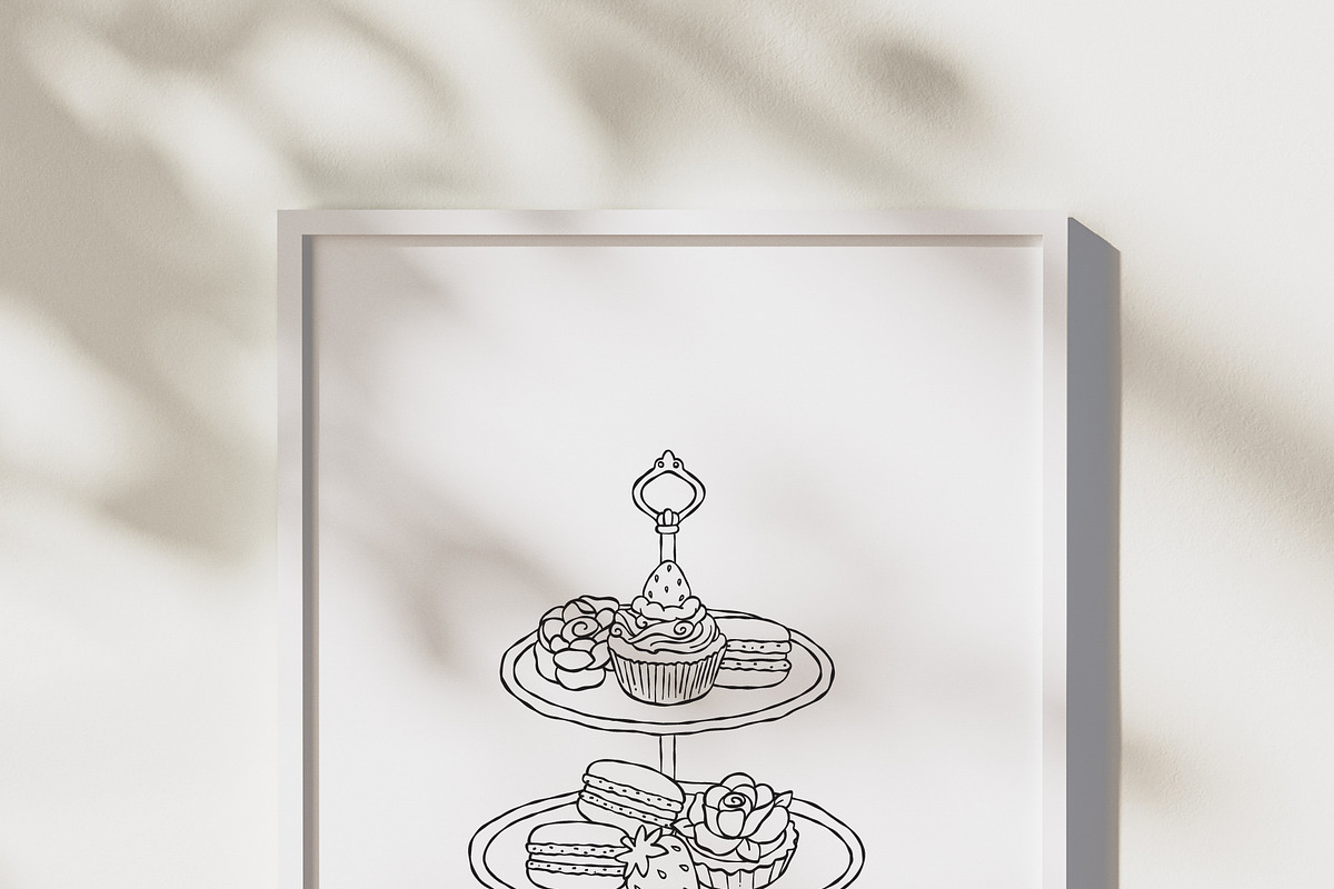 Rococo Strawberry Tea Time Line Art, a Food Illustration by TitaLivingArt (Photo 7 of 7)
