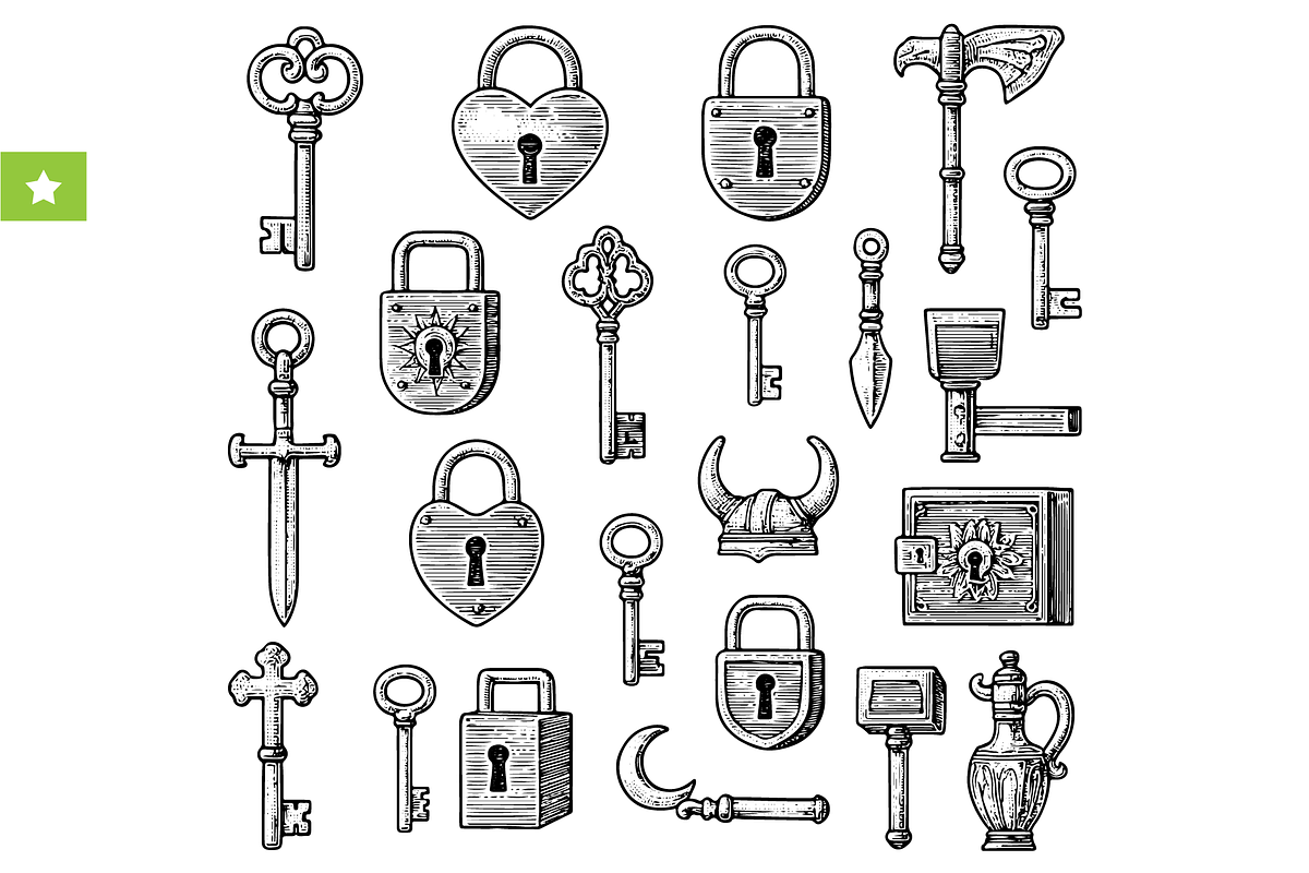Vintage Keys & Locks Icon Set, an Object Graphic by RT Studio