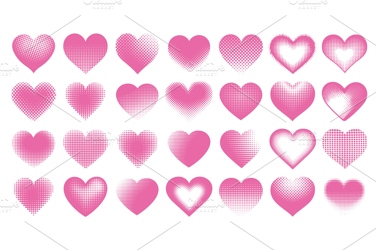 Halftone hearts. Pink pop art style, an Illustration by Stock-Smart-Start