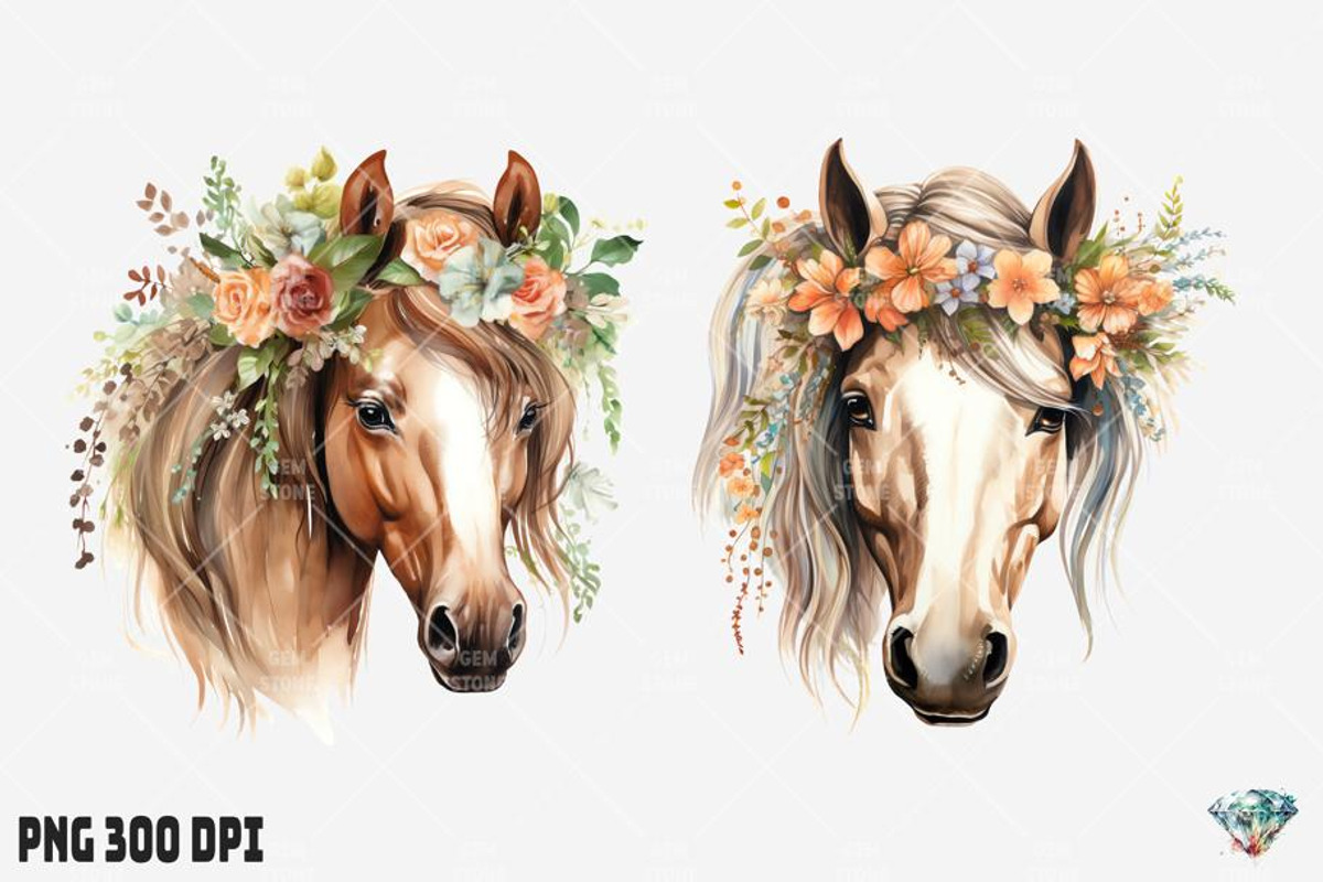 Boho Horse Flower Watercolor, an Illustration by Gemstone (Photo 5 of 12)