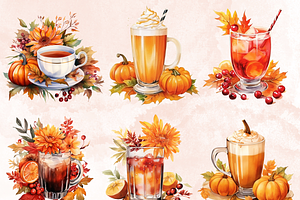 Watercolor Fall Drink Clipart