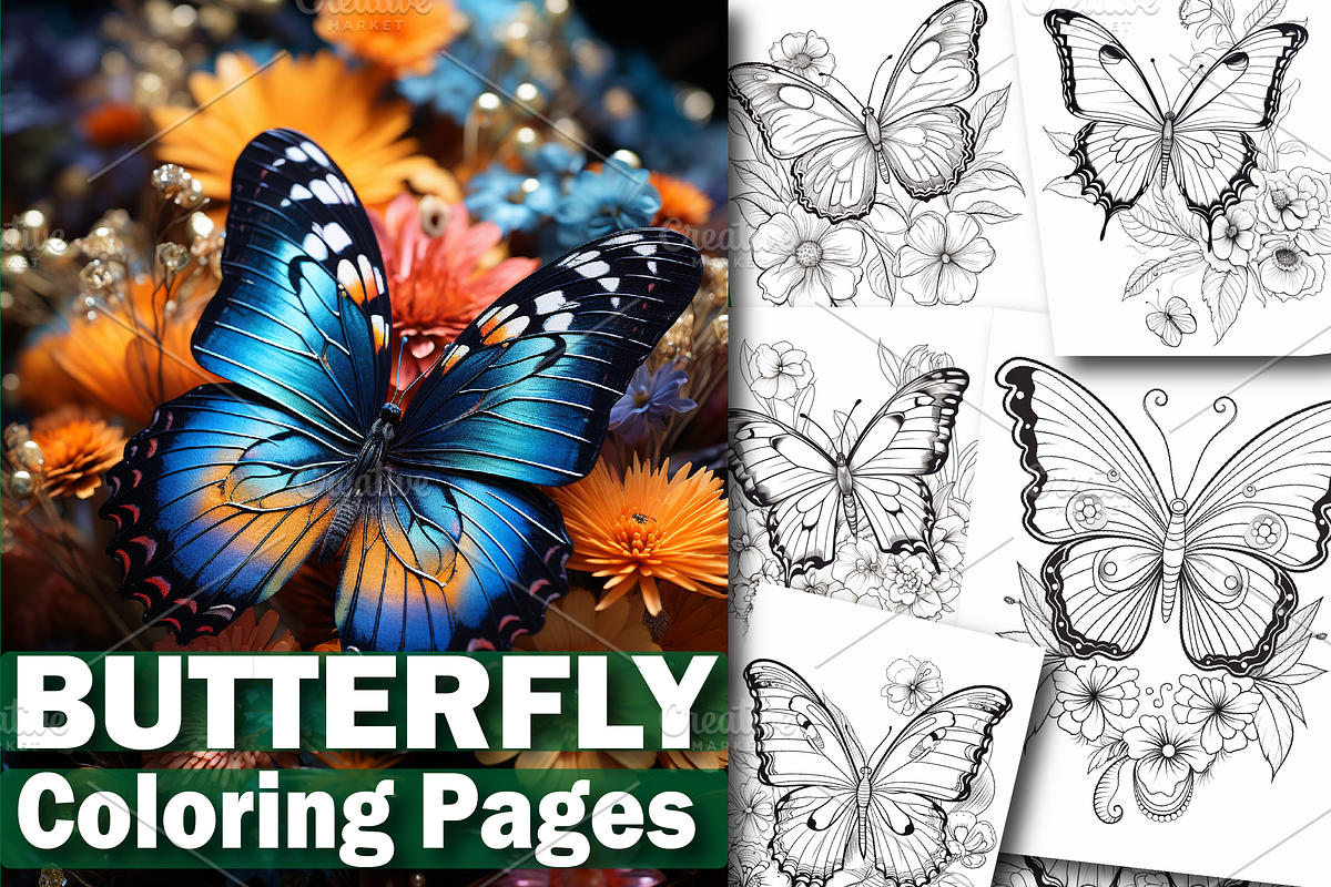 100+ Butterfly Coloring Pages, a Stationery Template by Design Station (Photo 1 of 5)