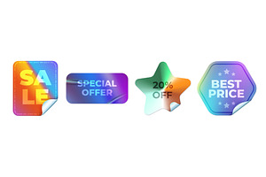 Holographic sale stickers. Realistic, an Object Illustration by Stock-Smart-Start