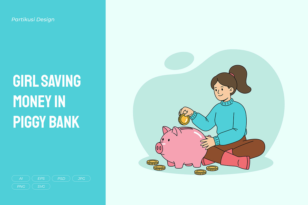 Girl Saving Money in Piggy Bank, a Person Illustration by Partikusi Design (Photo 1 of 3)