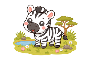 Cartoon Zebra in African Savanna, an Animal Illustration by Artpon Illustration
