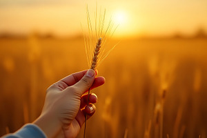 Hand holding wheat stalk in golden s, a Nature Photo by Artonix