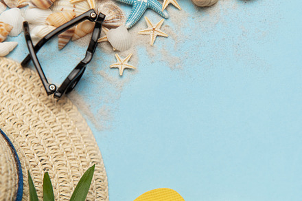 Beach accessories creating a summer holiday background, evoking