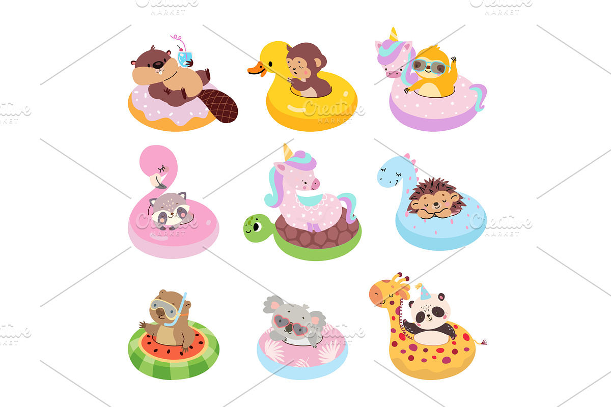 Animal on swimming rings. Funny, an Animal Illustration by Valerie Bodnar