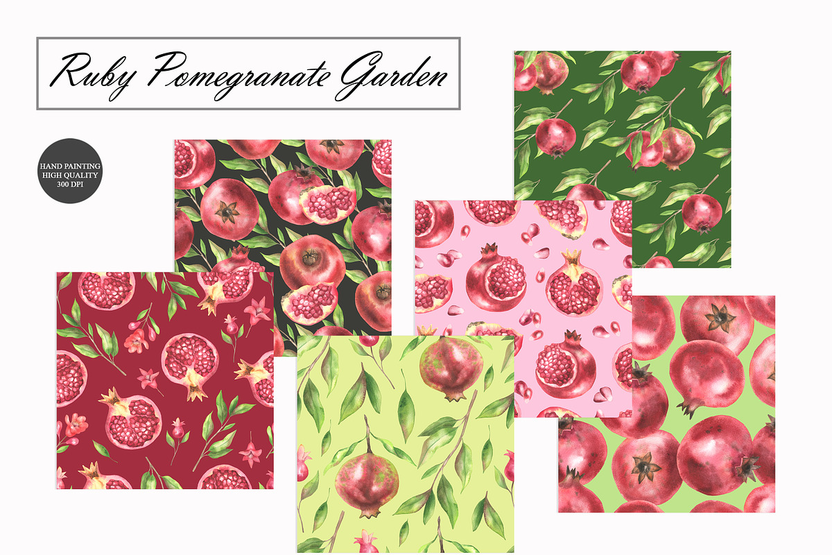 Pomegranate Seamless Patterns, a Food Illustration by OlDm_Shop (Photo 2 of 10)