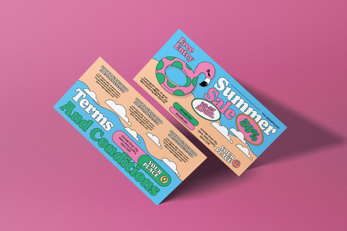 Cream Blue Retro Summer Sale Voucher, a Card Template by graphicook (Photo 3 of 3)