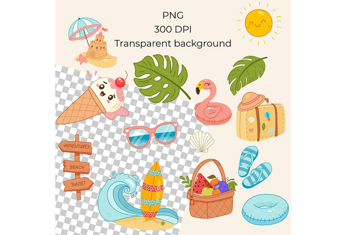 Summer Clipart Set, a Seasonal Illustration by Bielousova Art (Photo 2 of 6)