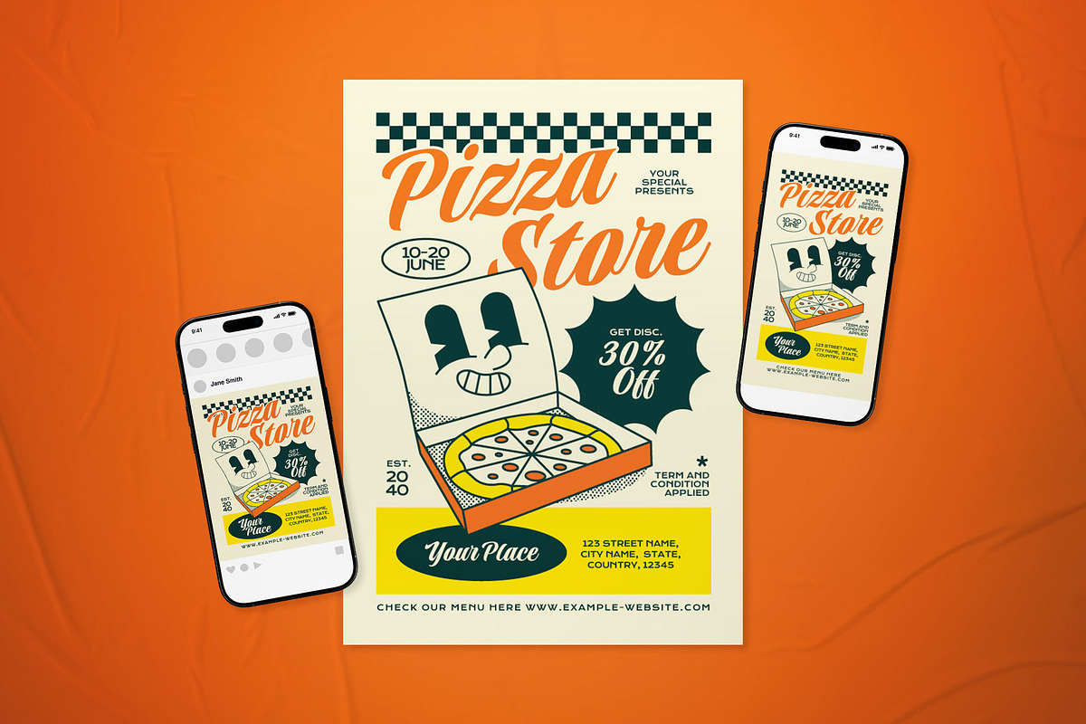 Retro Pizza Store Opening Flyer Set, a Flyer Template by The Good Store (Photo 1 of 2)
