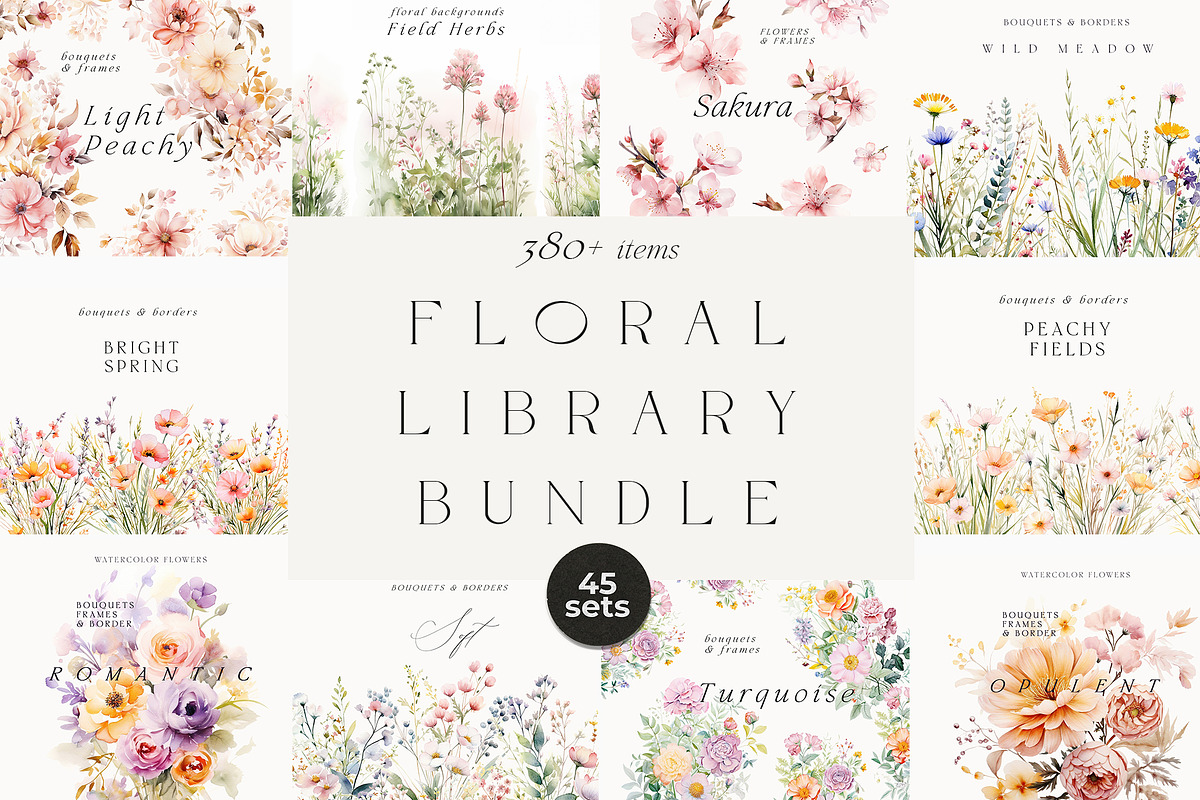 Watercolor Floral Bundle (45 in 1), a Decorative Illustration by Lana Elanor (Photo 1 of 180)