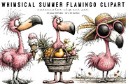 Whimsical Summer Flamingo Clipart, an Illustration by SinaCreation (Thumbnail 1 of 9)