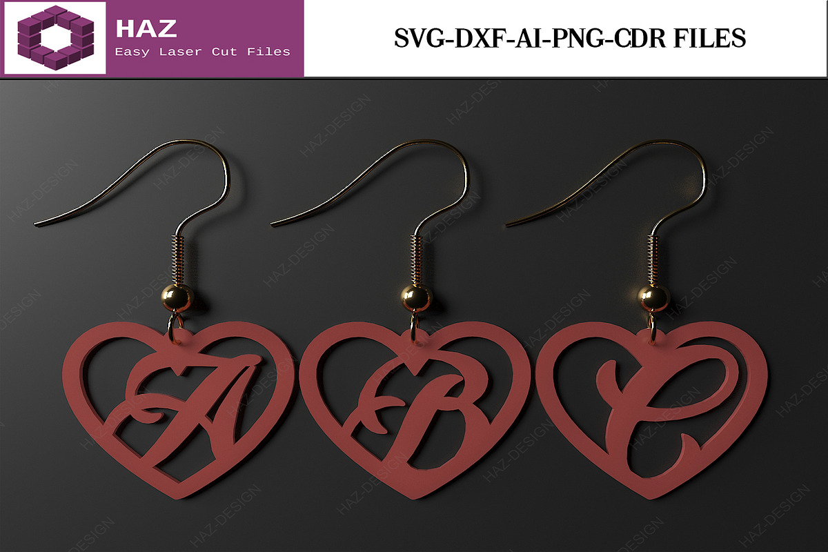 Heart Initial Earrings Laser Cut 134, a Graphic by AtacanDigital (Photo 2 of 2)