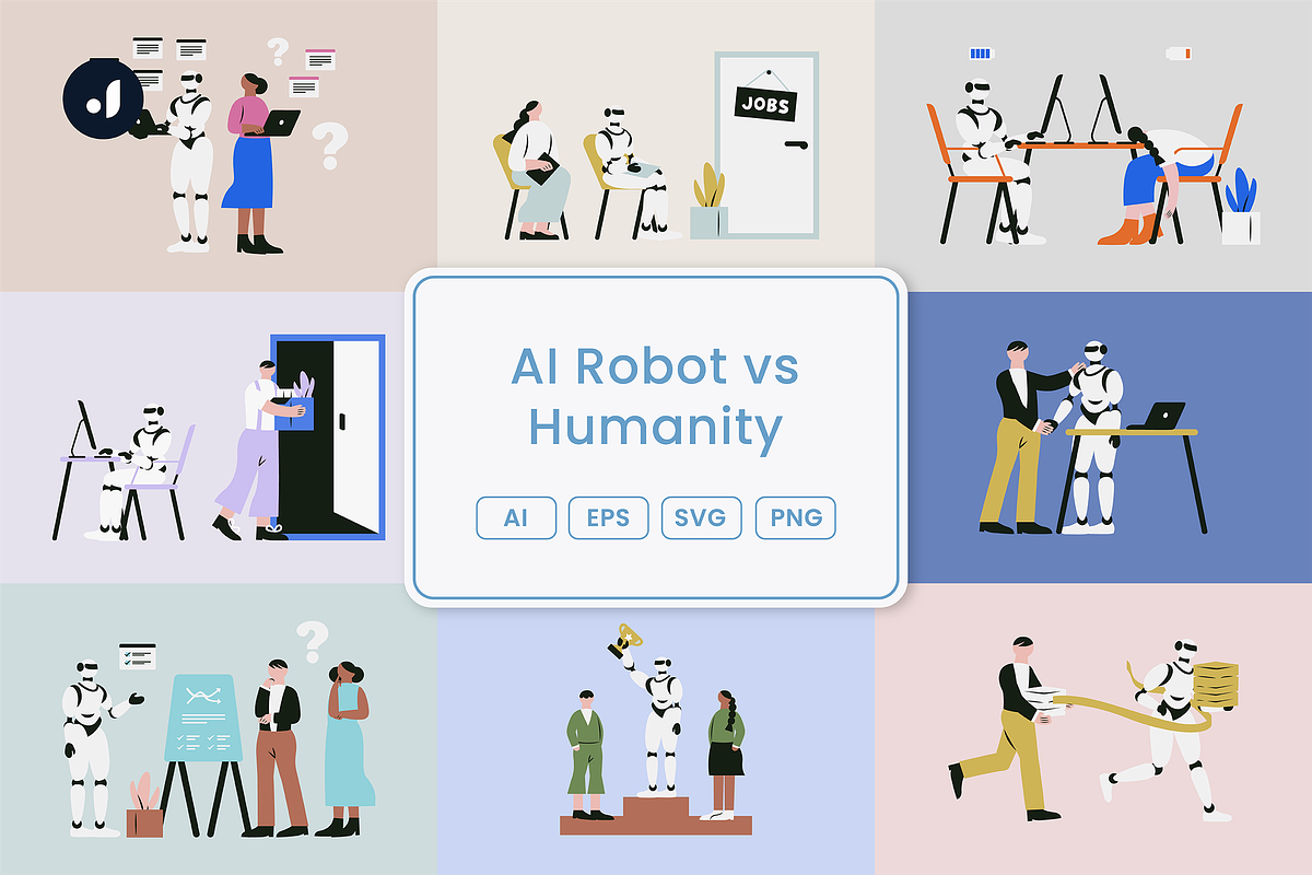 AI Robot vs Humanity Illustration, a Technology Illustration by Jump Studio (Photo 1 of 10)