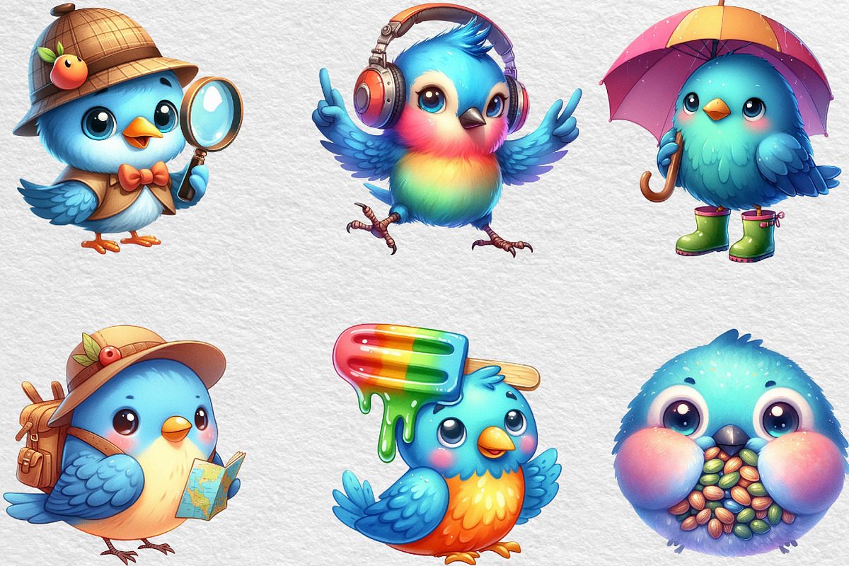 Watercolor Funny Bird Clipart, an Illustration by Black Bird Studio (Photo 4 of 6)
