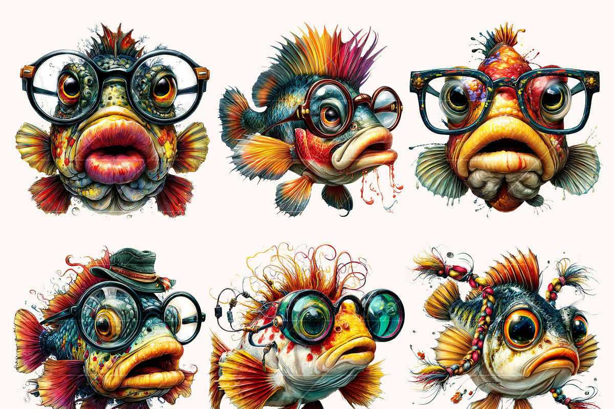 Whimsical Fish Clipart Bundle, an Animal Illustration by Design Scotch (Photo 3 of 8)