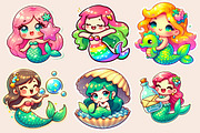 Kawaii Mermaid Clipart Bundle, an Illustration by Designworld (Thumbnail 2 of 5)